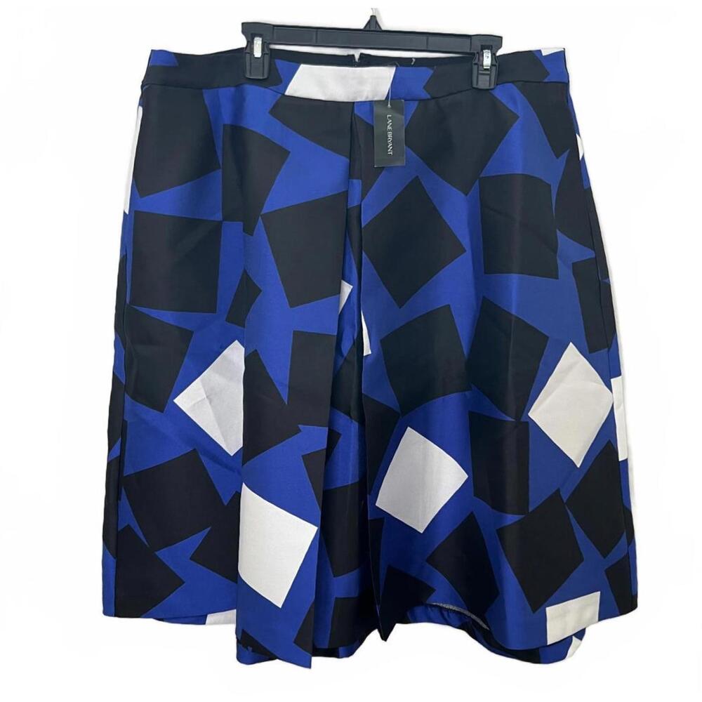 Lane‎ Bryant Skirt Blue Black White Satin Color Block Full Skirt 22